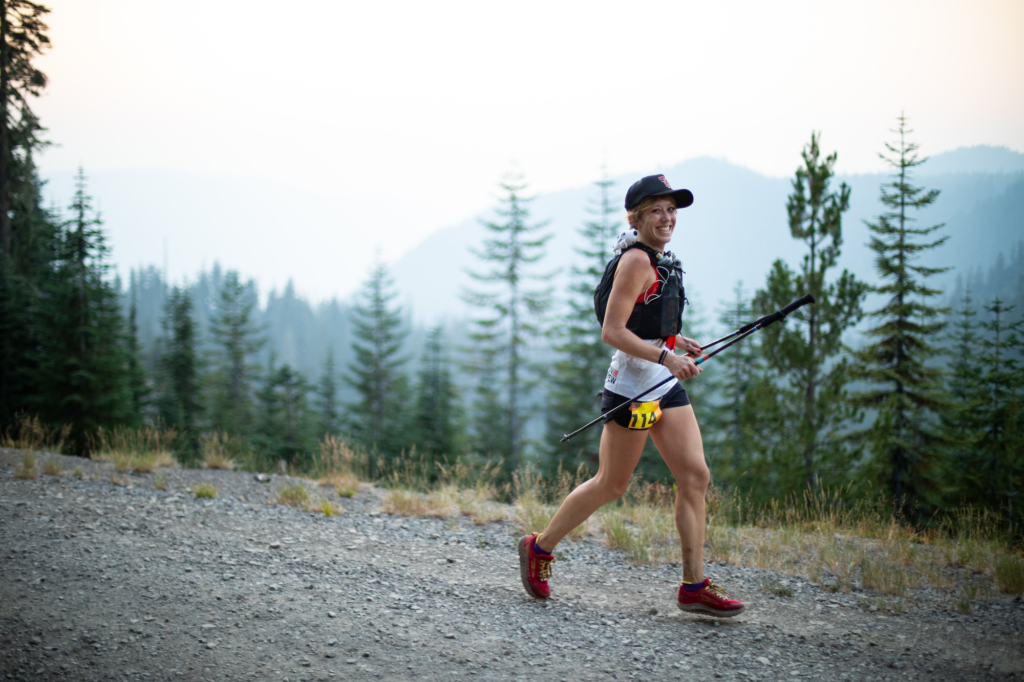 The 2023 women's winner, Emily, during the Oregon 200, a 200-mile trail race.